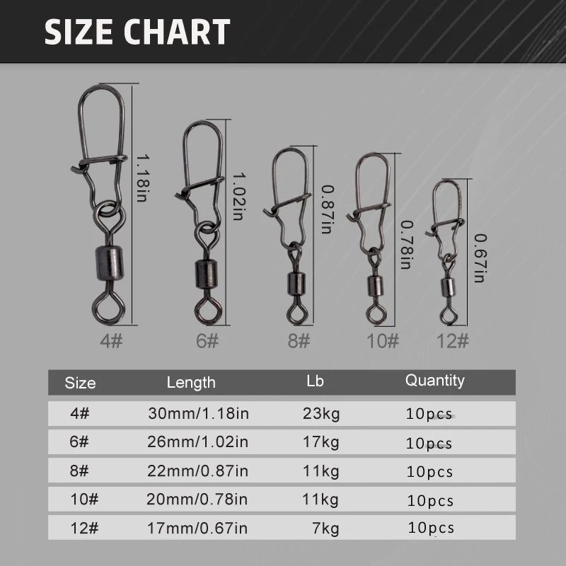 50pc Stainless Swivel with Snap clip