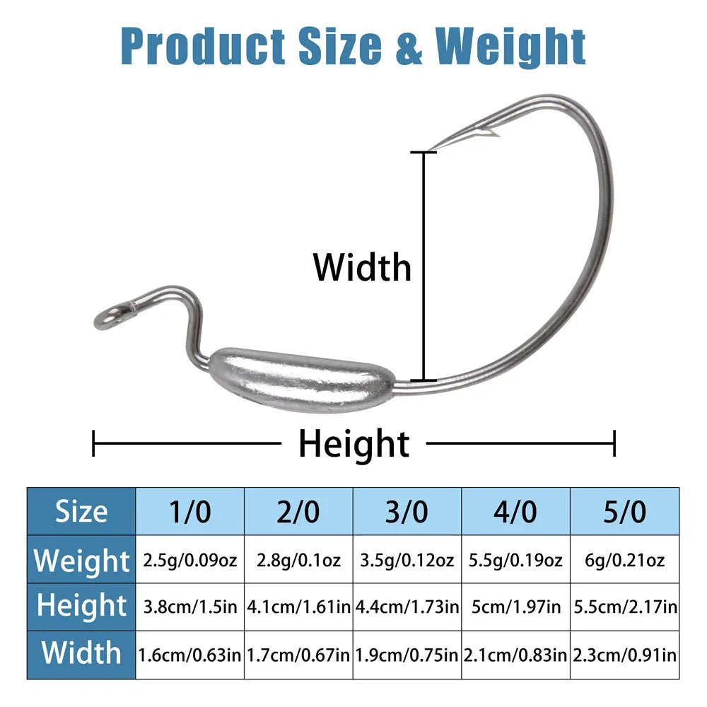 10Pcs Belly Weighted Worm Hooks