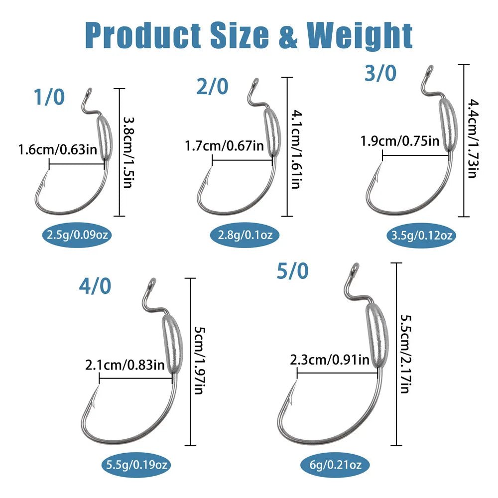 10Pcs Belly Weighted Worm Hooks